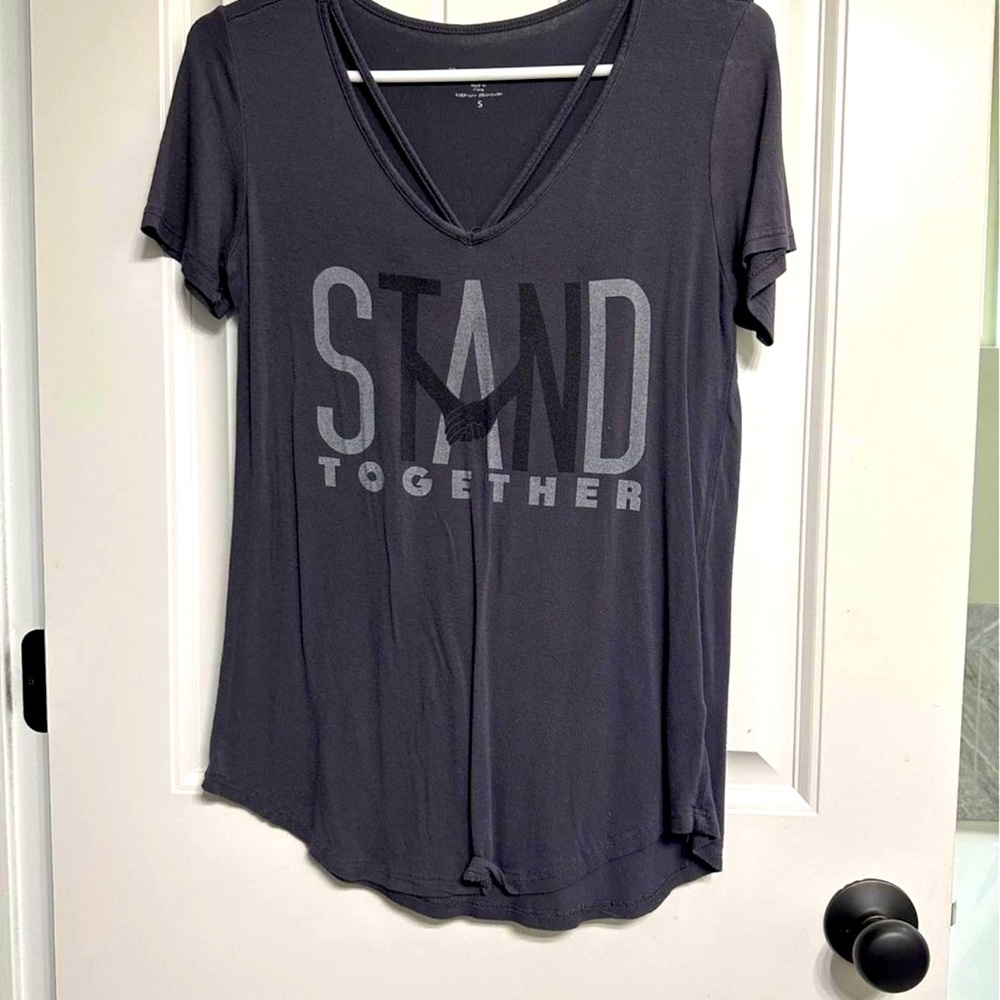 Cute Blue/Grey Short Sleeve “Stand Together” Shirt Women’s Size Small